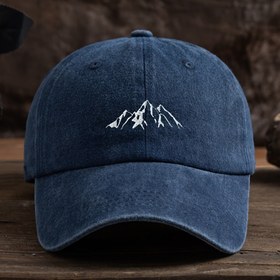 Resim Erkekler için Nakışlı Dağ Zirvesi Beyzbol Şapkası - Şık ve Çok Yönlü Outdoor Şapka, Trendy Ördek Gagası Tasarımı 