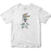 Resim The Baskı Beyaz Unisex Bugs Bunny Baskılı Kısa Kollu Çocuk T-Shirt 