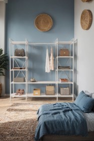 Resim Mobitopya Nilamu Beyaz Elbise Dolabı | Metal Gövdeli Açık Askılık & Organizer Dolap 175*170*34 Cm 