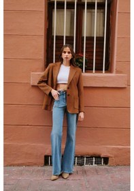 Resim Kadın Premium Taba Süet Blazer Ceket Kahverengi 