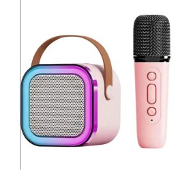 Resim Karaoke Kablosuz Hoparlör Mikrofonlu Rgb Işıklı Bluetooth Speaker Tf Kart/usb Pembe 
