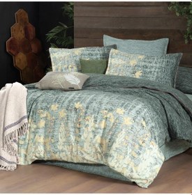 Resim Birdie King Size Battal Boy %100 Pamuk Flanel Pazen Nevresim Takımı Yeşil Yeşil 