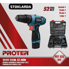 Resim Proter PST 352 Kit Şarjlı Darbeli Matkap Seti 52 Parça 