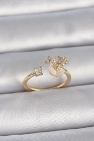 Resim Pirinç Gold Renk Ayarlanabilir Zirkon Taşlı Yıldız Model Kadın Yüzük Diğer 