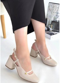 Resim Biçomi Jecci Bej Cilt Topuklu Ayakkabı Çok Renkli 