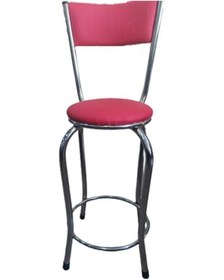 Resim Sandalye Bar Tipi Yüksek Pembe Fuşya 1ad Metal Çelik Nikelaj Suni Deri Döşeme Fuşya 
