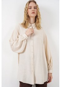 Resim Bigdart Kadın Dokulu Oversize Tunik 5989 - Krem 