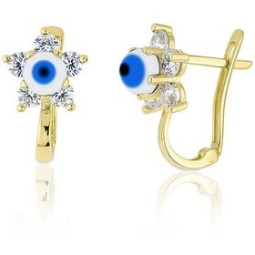 Resim Altın Açık Nazar Boncuğu Çocuk Küpe 