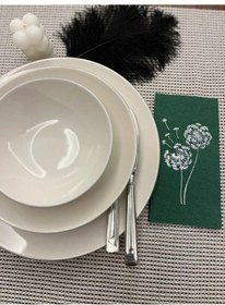 Resim Gümüş Yaldızlı Yeşil Hindiba Çiçeği Baskılı Garson Katlama Peçete 16 Lı 