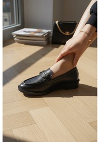 Resim Enoch Kadın Minimalist Metal Köprü Detaylı Maskülen Şehir Loafer Siyah 