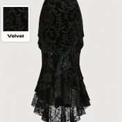 Resim Kadınlar İçin Gotik Şık Lüks Saray Tarzı Dantel Denizkızı Uzun Elbise - Kafatası Desenli Kontrast Etek Detayı, Y2K Siyah Dantel Denizkızı Gecelik, Halloween ve Kışlık Resmi Etkinlikler için, Makinede Yıkanabilir & Kuru Temizlenebilir, Zarif Özel Seri Koleksiyon 