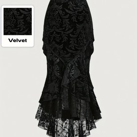 Resim Kadınlar İçin Gotik Şık Lüks Saray Tarzı Dantel Denizkızı Uzun Elbise - Kafatası Desenli Kontrast Etek Detayı, Y2K Siyah Dantel Denizkızı Gecelik, Halloween ve Kışlık Resmi Etkinlikler için, Makinede Yıkanabilir & Kuru Temizlenebilir, Zarif Özel Seri Koleksiyon 