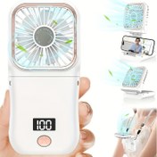 Resim Katlanabilir Asılı Kordonlu USB Şarj Edilebilir Mini Taşınabilir 3 Hız Ayarlanabilir Rüzgar Fanı, Giyilebilir, Yüksek Hız, Lityum Pil 3000mAh, Düğme Kontrolü ile, Yaz Dış Mekan Seyahati, İç ve Dış Mekan Kullanımı için 