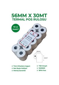Resim 56x30 Termal Rulo Yazarkasa Pos Rulosu 1 Paket 10 Adet Tse Belgeli Bpa Free 