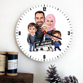 Resim 3 Çocuklu Güzel Ailemiz Karikatürlü Duvar Saati 