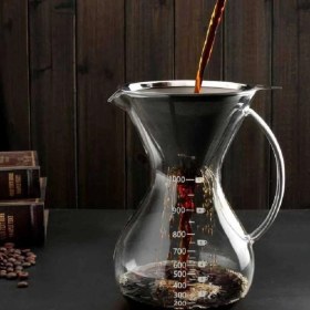 Resim Cam Dripper Kahve Ekipmanı - Kahve Demleme Aleti - Çelik Filtreli - 1000 ml 