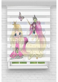 Resim Perdecizade Enxboy Kız Ve Unicorn Dijital Baskılı Zebra Perde-cocuk Odası-stor Perde Pz-704 Renkli 