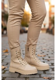 Resim Aspor Bej Kürklü Bağcıklı Fermuarlı Kadın Topuklu Bot Çok Renkli 