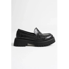 Resim Noir Kadın Günlük Siyah Kroko Loafer Ayakkabı 