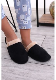 Resim Wordex U050 Unisex Kışlık Ev İçi Terliği Kürklü Yünlü Terlik Siyah 