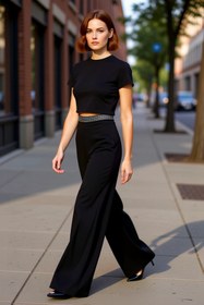 Resim PayBuy Kadın Moda Yüksek Bel Geniş Paça Dokuma Pantolon Şık Gece Dayanıklı Malzeme 