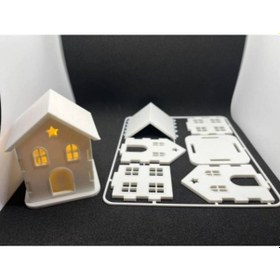 Resim Noel Evi Seti Kartı - Yılbaşı Dekorları - Yılbaşı Süsü 1 Adet Pilli Mum Dahil 