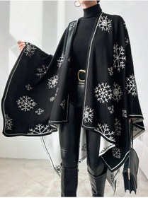 Resim 02Lady Fashion kadın çift taraflı kulanılabilen kar desenli triko şal panço 