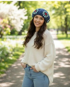 Resim Kemzey Handmade El Yapımı Ressam Beresi , Kadın Ressam Bere, Renkli Kadın Bereleri Lacivert 