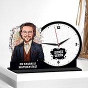 Resim Erkek Matematikçi Karikatürlü MDF Masa Saati 