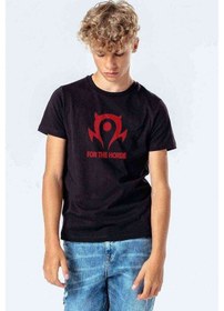 Resim Tshirthane Of Warcraft For The Horde World Baskılı Unisex Çocuk Siyah Tshir 