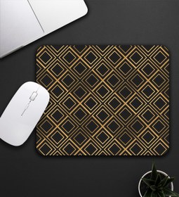 Resim vegahediye v vega Kareli Kupa & Siyah-Gold Renk Kareli Mouse Pad 23x19cm Fare Altlığı Kaydırmaz Taban De583 Ofis Hediy 