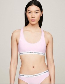 Resim Kadın Organik Pamuklu Spor Sütyeni - Elastik Bantlı Ve Yarışçı Sırt Tasarımlı - Pembe-7049 Pembe 