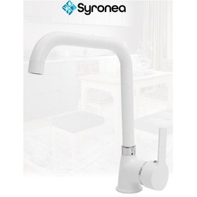 Resim Beyaz Delta Köşe Borulu Mutfak Evye Lavabo Bataryası Aç Kapa Musluk Beyaz 