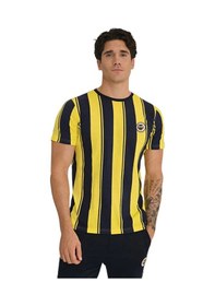 Resim Fenerbahçe Erkek Tribün Çubuklu T-shirt Lazer Kutu Sarı - Beyaz - Lacivert 