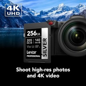 Resim Lexar 256 GB Profesyonel Gümüş SDXC Hafıza Kartı, UHS-I, C10, U3, V30, 4K Video, 205/140 MB/s'ye Kadar Okuma/Yazma, Profesyonel Fotoğrafçı, Video Görüşçü, Meraklısı (LSDSILV256G-BNNNU) 