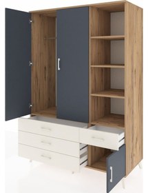 Resim Kronos Dolap 5 Raflı 4 Çekmeceli Tek Askılı 132x59x195 Çam-antrasit/aytaşı Antrasıt/aytası 