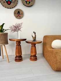 Resim AYLESA Doğal Ahşap 2’li Set Mantar Yan Sehpa Modern Açık Ceviz Fiskos Zigon Çiçeklik 