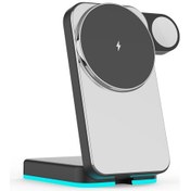 Resim H62 Rgb Led Işık 3'ü 1 Arada Katlanabilir Kablosuz Şarj Cihazı Siyah 