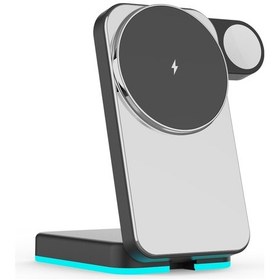 Resim H62 Rgb Led Işık 3'ü 1 Arada Katlanabilir Kablosuz Şarj Cihazı Siyah 