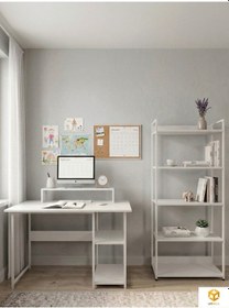 Resim Vien 2 Raflı Çalışma Masası 5 Raflı Kitaplık Monitör Yükseltici Set Kitaplıklı Ofis Masası Beyaz Beyaz - Beyaz 