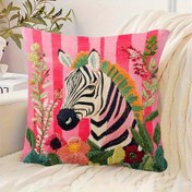 Resim 1 adet Süper Yumuşak Retro Zebra ve Çiçek Desenli Yastık Kılıfı, 45.72x45.72cm - Pembe ve Yeşil Modern Tasarım, Fermuarlı Kapaklı Elde Yıkanabilir, Oturma Odası, Yatak Odası veya Ofis Dekoru için Mükemmel, Dekoratif Yastık Kılıfı | Eğlenceli Tasarım | Fermuarlı Yastık Kılıfı, Zebra Desenli Dekorasyon 