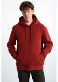 Resim Grimelange Yokohama Erkek Içi Polarlı Yumuşacık Regular Kanguru Cepli Kapüşonlu Kiremit Rengi Sweatshirt 