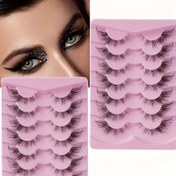 Resim Şeffaf saplı eğik uçuş kirpikler ile eşleştirilmiş 7 çift sahte kirpik, mango göz doğal kıvrımlı kirpikler, tilki göz makyajı sahte kirpikler, parlayan gözler en güzel halinizi öne çıkarır 