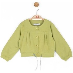 Resim Kız Bebek Pamuklu Belden Büzgülü Düğmeli Hırka-14086 Yeşil 