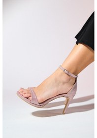 Resim Luvishoes Bern Pembe Çizgili Kadın Platform Topuklu Abiye Ayakkabı Pembe 