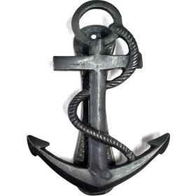 Resim Skygo Antika Tarz Dekoratif Pirinç Halatlı, Çapa, Denizci, Gemici Kapı Tokmağı, Taktak - 170x60mm, Oksit 