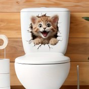Resim 3D Kedi Tuvalet Kapağı Stickerı - Kolay Uygulanır, Tek Kullanımlık Tatil Banyo Dekor Çıkartmaları, Tuvalet Tankı ve Kapı Stickerları Ev Duvar Dekorasyonu İçin, Oturma Odası ve Yatak Odası İçin İdeal, Evini Güzelleştir, Malzemeler 
