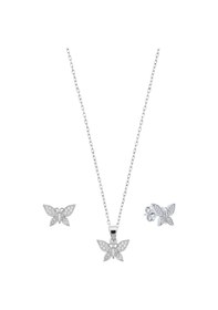 Resim Oya Silver Minimal Modern Zirkon Taşlı Kelebek Gümüş Kolye Küpe Seti Oysy270 