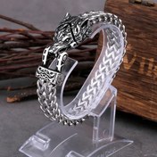 Resim 1pc Paslanmaz Çelik Viking Kurt Başı Bileklik, Erkek Moda Mesh Bileklik, Motosiklet Aksesuarı, Doğum Günü veya Yıl Dönümü Hediyesi 
