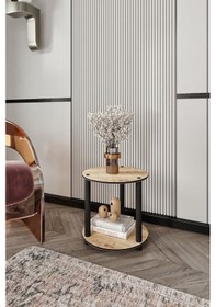 Resim Dekoratif Masivo Kitaplık 2 Katlı 34 Çap Yuvarlak Çok Amaçlı Raf Safir Meşe Meşe 